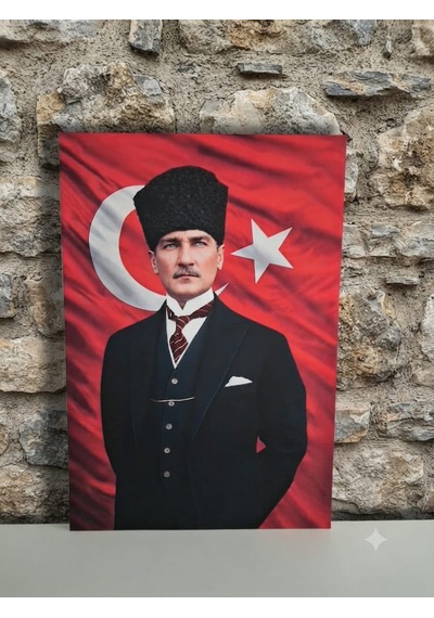 Tablo 60x90 & 40x60 Cm Büyük Orta Boy Ofis Ve Salon Hediyelik Duvar Aksesuarı Atatürk1881 Siyah