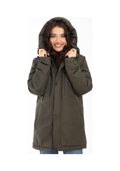 Spor Kadın Polarlı Su Ve Rüzgar Geçirmez Kapüşonlu Kışlık Mont & Kaban & Parka-201 Haki