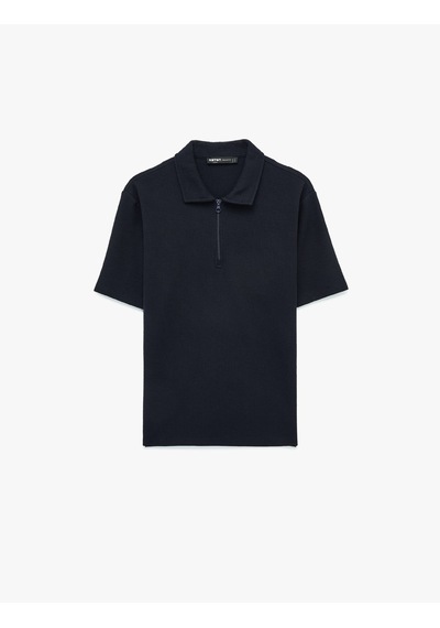 Koton Regular Fit Kısa Kollu Waffle Dokulu Yarım Fermuarlı Polo Yaka Tişört Lacivert 6sam10289mk