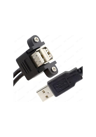 Erkek-Dişi Çift USB 2.0 Tip A Panel Montajlı Uzatma Kablosu
