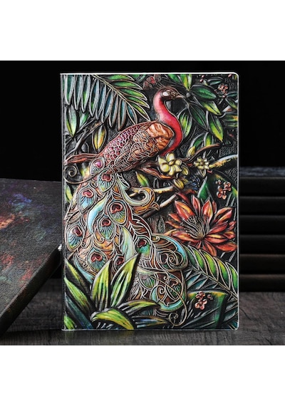 Hediyelik Deri Defter 3d Tavus Kuşu Kabartmalı