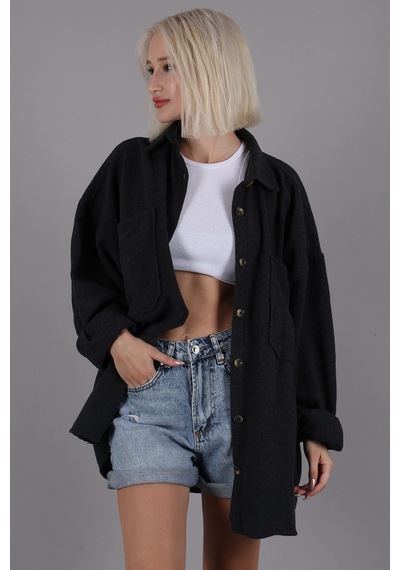 Madmext Antrasit Oversize Gömlek Ceket Mg1562 Antrasit
