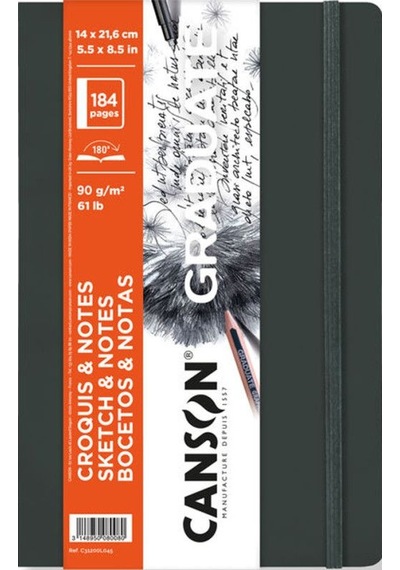 Canson Graduate Sert Kapaklı Eskiz Defteri 90g 14x21,6 92s - Koyu Gri