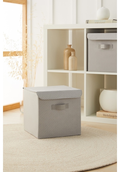 Ocean Home Textile 2'li Gri Balıksırtı Kapaklı Kutu Set 30 x 30 x 30 cm