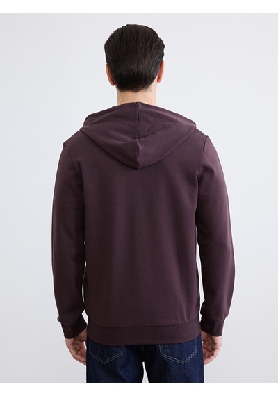 Lcwaıkıkı Basic Mürdüm Kapüşonlu Erkek Fermuarlı Sweatshirt