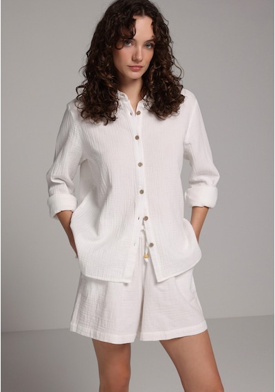 Colin's Colins Regular Fit Shirt Neck Düz Kadın Beyaz Kısa Kol Gömlek Cl1079416 Q1.v2 Wht