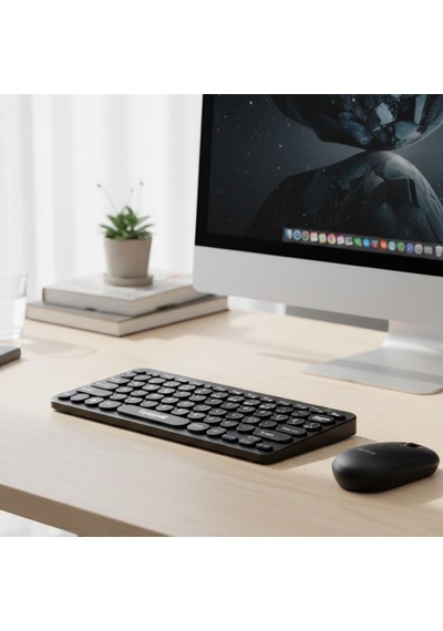 Kablosuz Lacivert Bluetooth Klavye Mouse Seti Yuvarlak Tuşlu Tasarım, Türkçe Q Dizilim, Taşınabilir, Ev Ve Ofis Kullanımına Uygun 5570