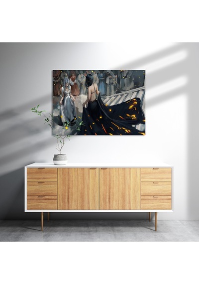 Cakasepetim Fantastik Sanat Siyah Giyimli Kraliçe Ve Halk Kalabalığı Görseli Ahşap Mdf Tablo