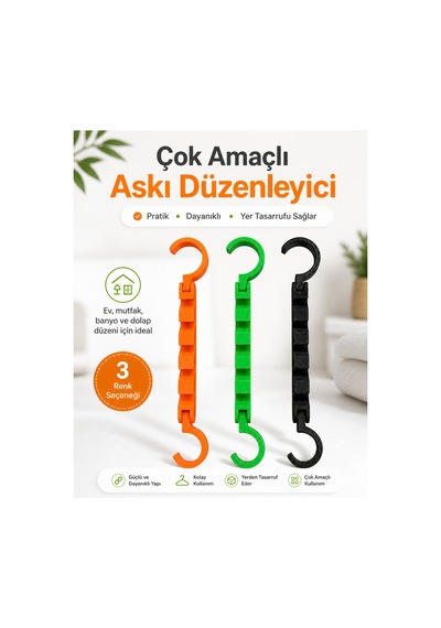 B&e 3 Renk Seçenekli Pratik Mutfak Ve Banyo Askı Düzenleyici 3'lü Set Yeşil - 874272915 Yeşil