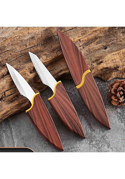 Valkyrie Mini Şef Yemek Bıçağı Ahşap Kılıflı Paslanmaz Çelik Meyve Sebze Soyma Doğrama Bıçağı Kahverengi