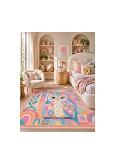 Renkli Baykuş Desenli Çocuk Halısı Dijital Baskı Modern Bebek Ve Çocuk Odası Dekoratif Halı Çok Renkli Renkli Baykuş Desenli Çocuk Halısı Dijital Baskı Modern Bebek Ve Çocuk Odası Dekoratif Halı Çok Renkli