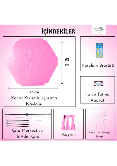 Uçurtma Yapım Seti / Naylon Altıgen / Plastik Çıtalı / Pembe