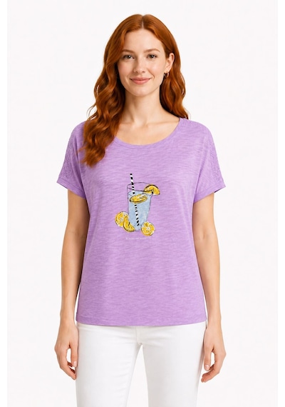 Neden Tekstil Kadın Lila Baskılı Kısa Kol T-shirt - Mor