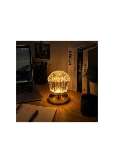 Kristal Görünümlü Şarjlı Led Gece Lambası Rgb Renkli Ve Sarı Işıklı Dekoratif Masa Aydınlatması Gold