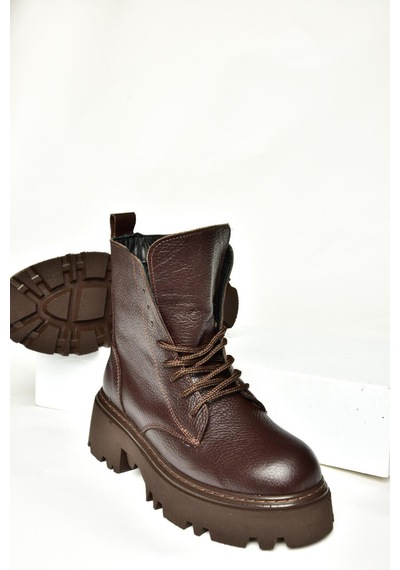 Fox Shoes T380170003 Kahverengi Hakiki Deri Kalın Tabanlı Kadın Bot Kahverengi-hakiki Deri Kahverengi