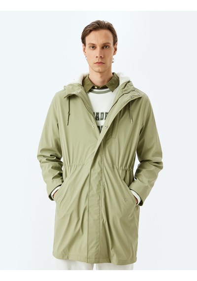 Koton Fermuarlı Slim Fit Kapşonlu Suni Deri Yağmurluk Bej 5wam20033hw Ekru