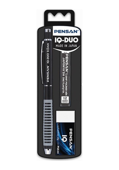 Iq Duo 0.5mm Mekanik Kurşun Kalem Seti - Siyah Çok Renkli