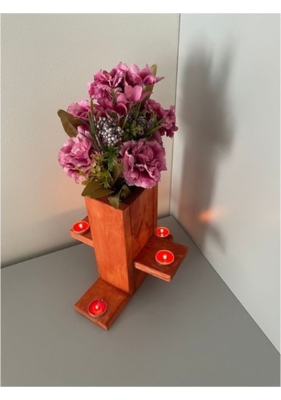 Ahşap Çiçeklik Saksılık Vazo Mumluk Tealight Mum Seti Çiçeksiz A2