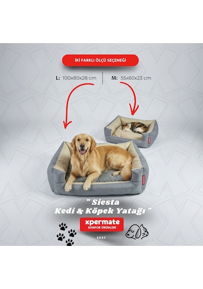 Xpermate Kedi Yatağı ve Köpek Yatağı 55 x 60 x 23 CM Fermuarlı Evcil Hayvan Yatağı Yuvi Siesta