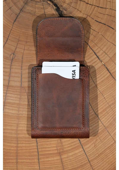 Lenax Leather Mono Klips Hakiki Deri Erkek Cüzdan Nakit Para Klipsli, Mıknatıslı Kapak, Bozuk Para Cepli Taba
