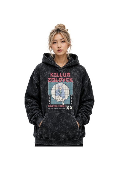 Sevbano Killua Zoldyck Hunter X Hunter Anime Baskılı Unisex Oversize Yıka Siyah