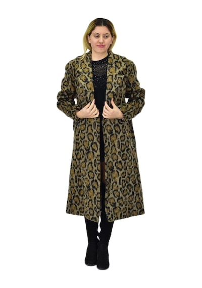 Kadın Leopar Desenli Uzun Kaşe Kaban Bgl-st04064 Haki