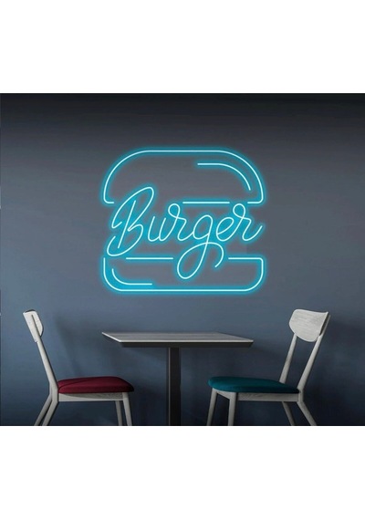 Burger Yazılı Ve Şekilli Neon Tabela Turkuaz