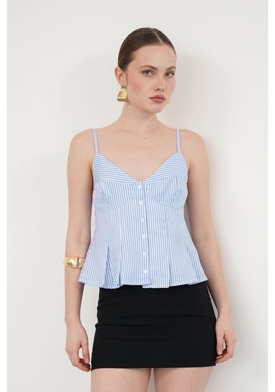 Verymoda Çizgili Askılı Bluz D2791 Mavi