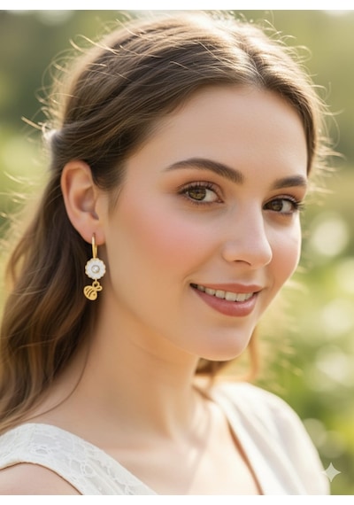 925 Ayar Papatya Silver Arı Küpe.rose.gold.rodaj Gümüş