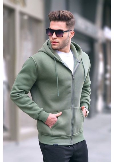 Madmext Haki Yeşili Kapüşonlu Regular Fit Erkek Sweatshirt 6033 Haki Yeşili