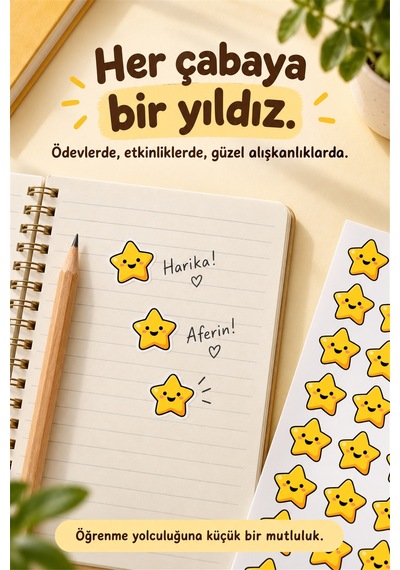 Öğrenci Ödül Yıldızları 140 Adet Motivasyon & Başarı Sticker A4 Premium Çok Renkli