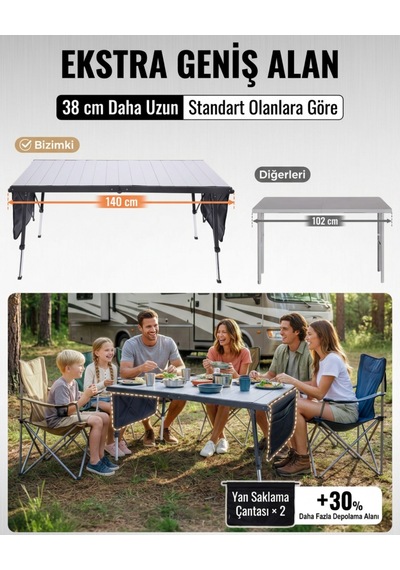 Kingcamp Granıte C14070 140x70 Cm Geniş Katlanır Lux Kamp Masası Gri