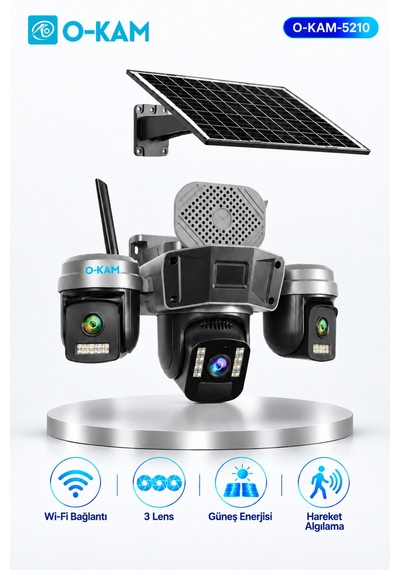 O-kam Ok-5210 9mp 3 Lensli Solar Wi-fi Ptz Kamera