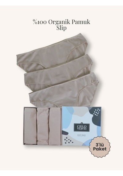 Must Have 3'lü Organik Pamuk Slip Külot Krem