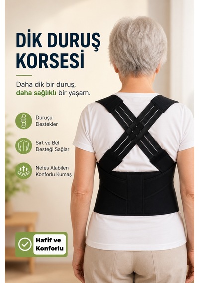 Dik Duruş Korsesi Çapraz Sırt Detaylı, Kamburluk Önleyici, Sırt Omuz Destekli, Ayarlanabilir Cırtlı Unisex