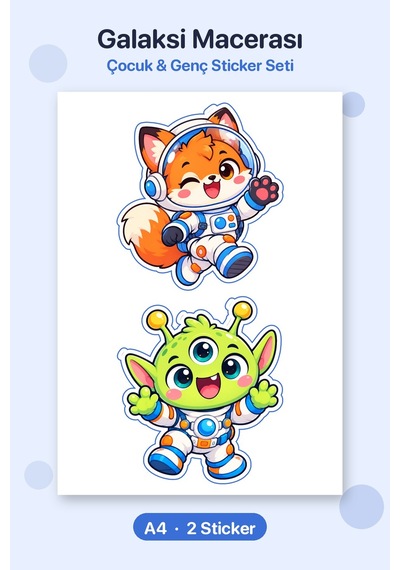 Galaksi Macerası 2 Adet Dev Uzay Sticker Çıkartma A4 Laptop Etiketi Çok Renkli