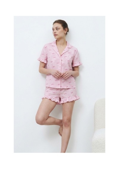 Fit Women Kadın Premium Fırfırlı Pembe Pijama Takımı
