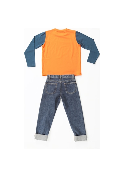 Casabony Trouble Maker Denim Pantolon +T-Shirt Takım-Indigo - Turuncu İndigo - Turuncu