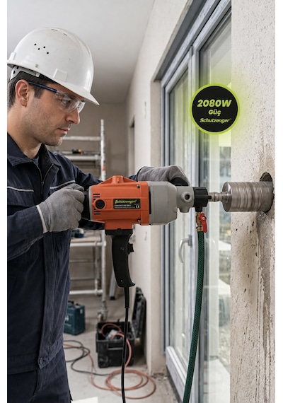 Profesyonel Karot Makinesi Sulu Sistem 110mm 2080w Motor Soğutmalı Sistem Beton Delme