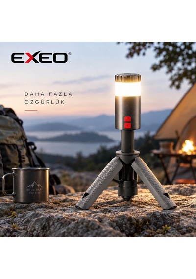 Exeo Şarjlı Kamp Feneri Teleskopik Lamba Rgb Led Işık Kumandalı 10000 Mah Powerbank Özellikli Gümüş