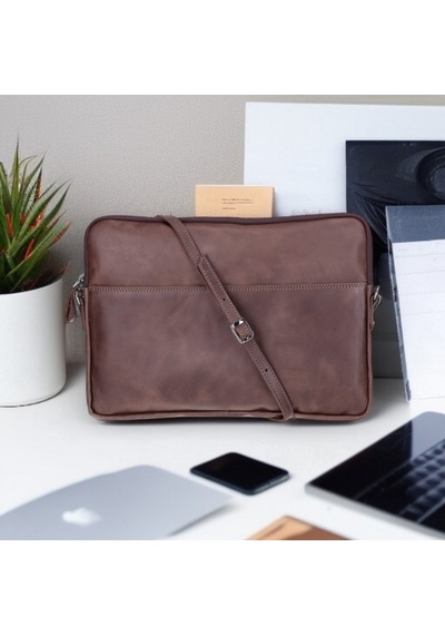 Leeds 14 İnç Apple Uyumlu MacBook Ve Pc , Hakiki Deri, El Yapımı Kılıf, Antik Kahve Kahverengi