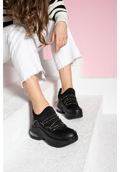 Shoetek Katalina Kadın Sneakers Skubu Kumaş İpli Taşlı Spor Ayakkabı Siyah Deri Siyah Shoetek Katalina Kadın Sneakers Skubu Kumaş İpli Taşlı Spor Ayakkabı Siyah Deri Siyah