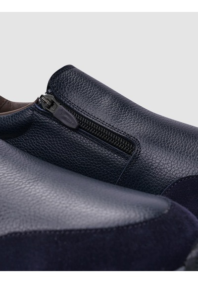 %100 Hakiki Deri Lacivert Fermuarlı Erkek Sneaker-lacivert Lacivert