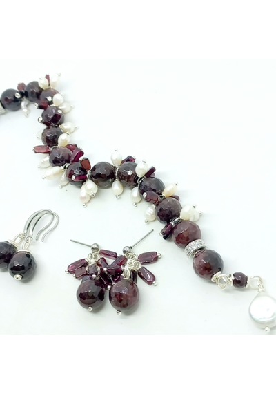Sibelce 2687 Garnet Doğal İnci Zirkon El Yapımı Bileklik Bordo