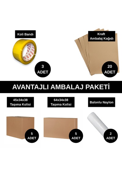 Avantajlı Ambalaj Paketi - Taşınma Seti - Balonlu Naylon - Bant - Koli - Kraft Kağıt 5'li