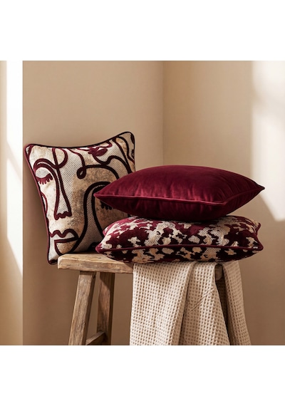 "amore" Desenli Kırlent Kılıfı Seti - Bordo Bordo - Gold