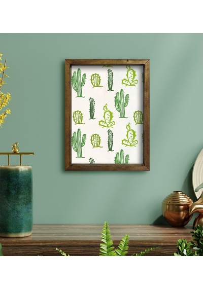 Bk Gift Kaktüs Tasarımlı Doğal Masif Ahşap Çerçeveli Tablo 30X40C (551120394)