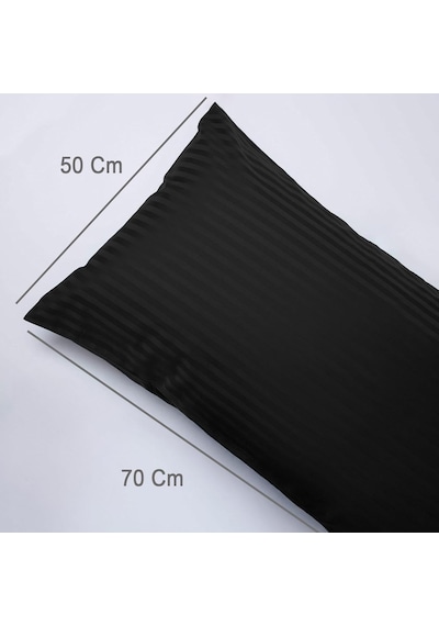 %100 Pamuk Çizgili Saten Yastık Kılıfı 50 X 70 Cm 2'li Paket Siyah Bebe Pembe - Kırık Beyaz