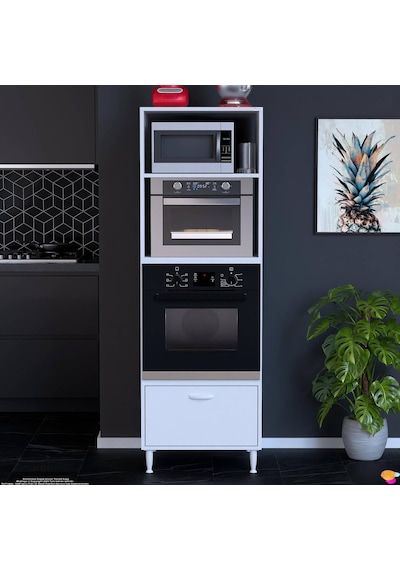 Eliusta Luno 1 Kapaklı Modüler Dolap Fırın Dolabı 60x185,9x56 Cm Geniş Kapasiteli Saklama Dolabı Beyaz