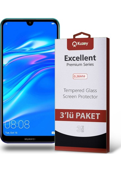 Huawei Y7 2019 ile Uyumlu Kırılmaz Cam Ekran Koruyucu Ekonomik 3'lü Paket